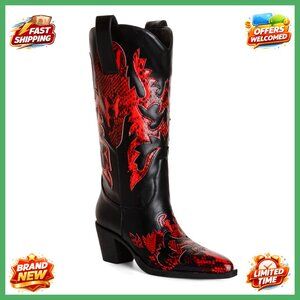 Knee-High Cowboy Boots Chunky Heel Pointed Toe Western Cowgirl Dressy Trendy